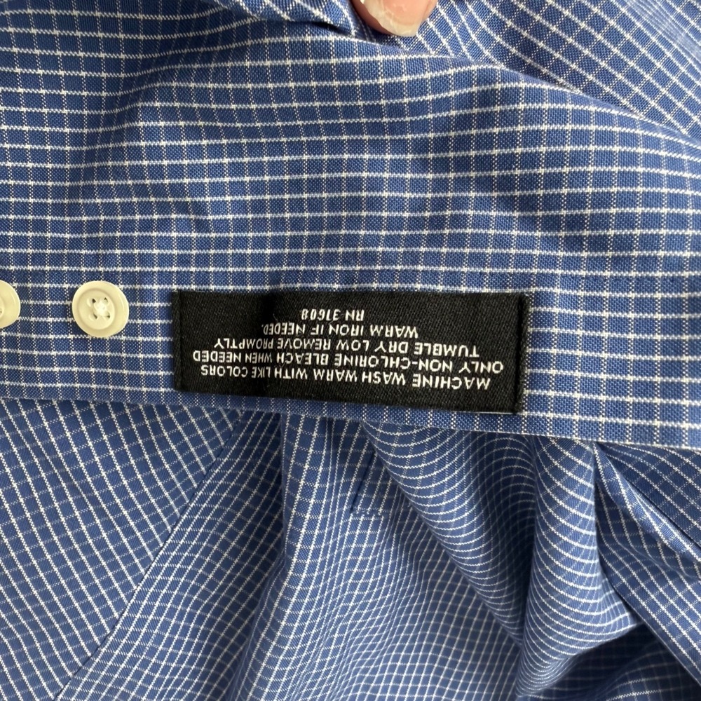 Jos. A. Bank Traveler Collection Button Down Shirt 16-33 Blue Micro Grid Office - Picture 9 of 9